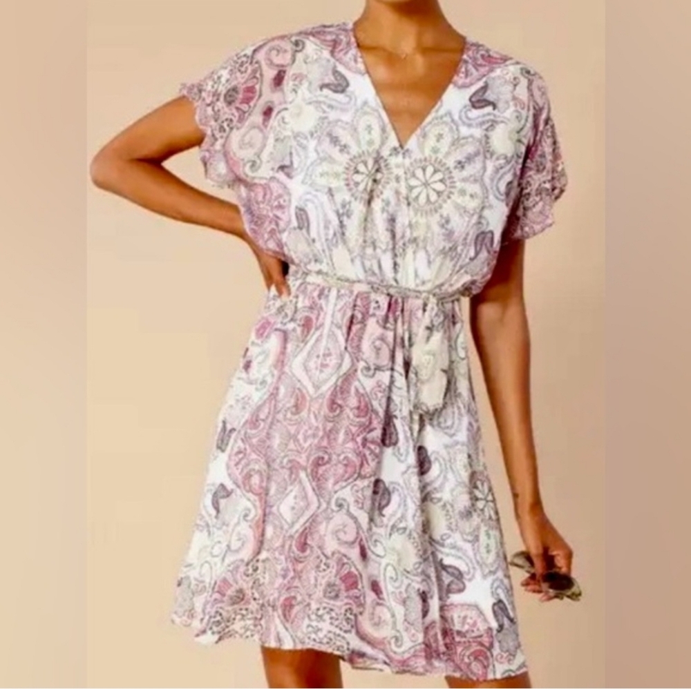 Hale Bob Mauve and Cream Paisley Dress